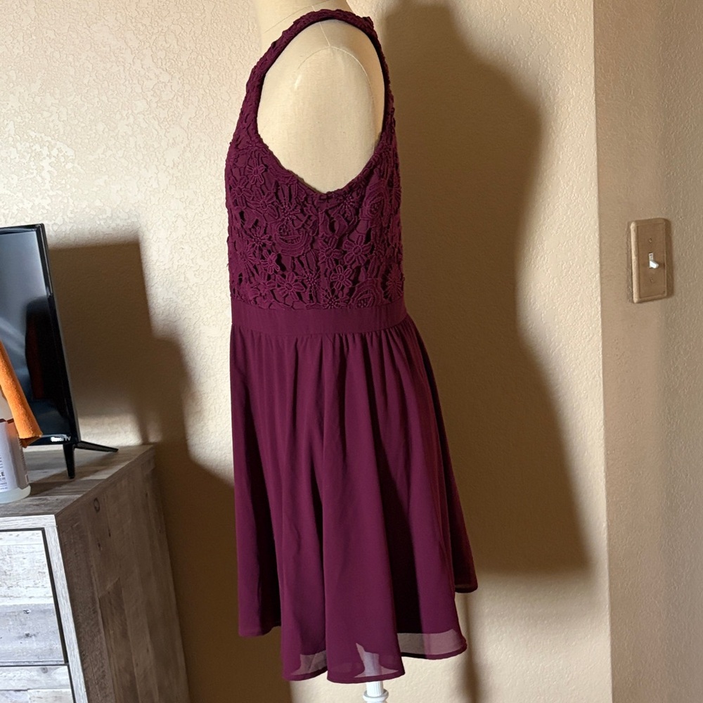 Lulu's Plum Lace Halter Mini Dress - Picture 2 of 6